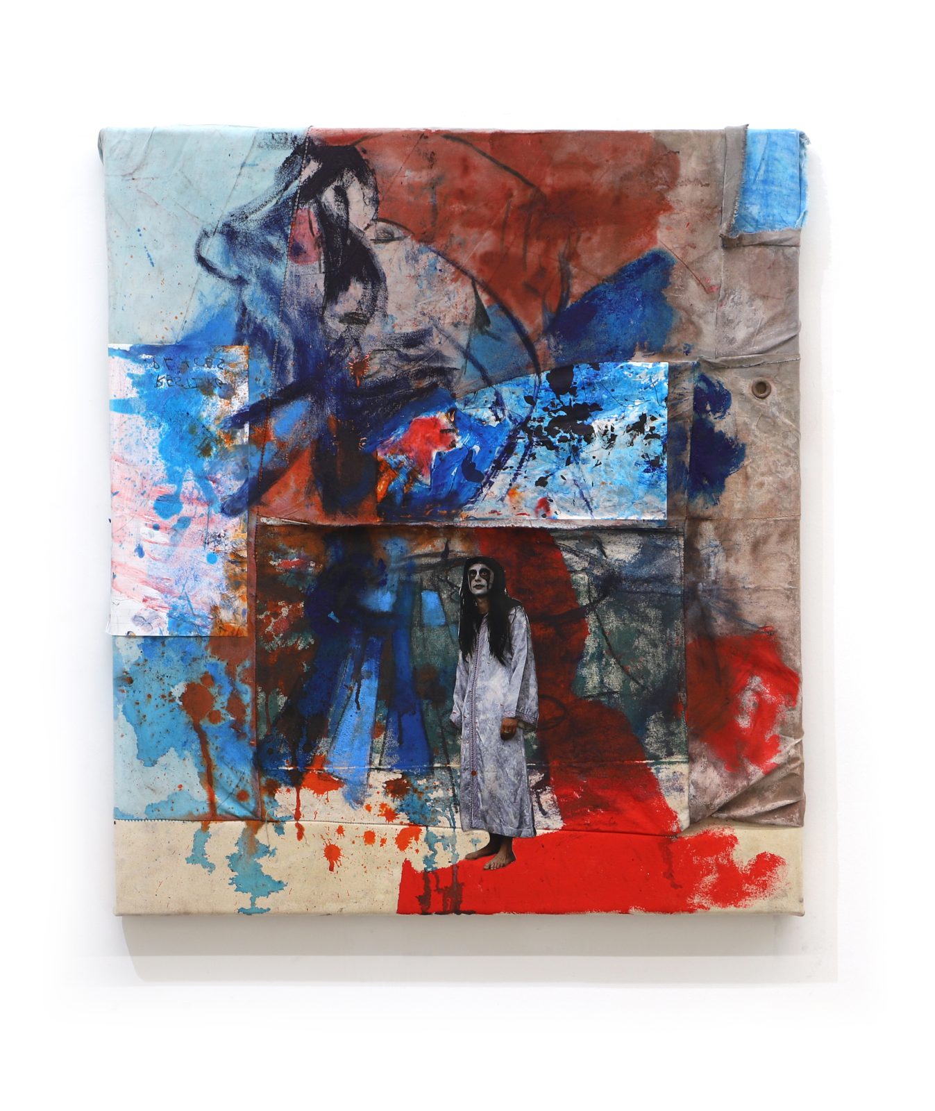 Oil paint, acrylic paint, photograph on tent canvas