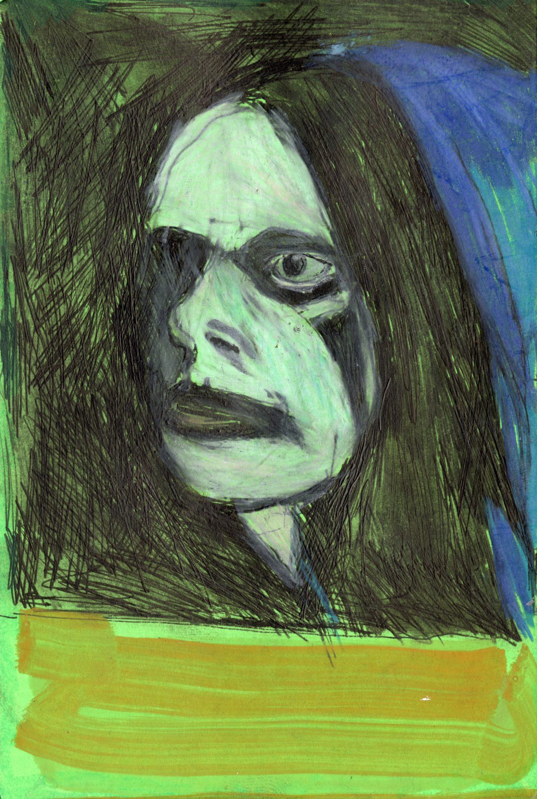Coloured pencil on post-it card